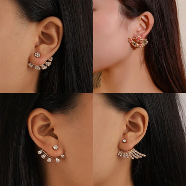 1 Pair Glam Lady Shiny Water Droplets Heart Shape Flower Copper Plating Inlay Crystal Rhinestones Zircon 18k Gold Plated Gold Plated Silver Plated Ear Studs