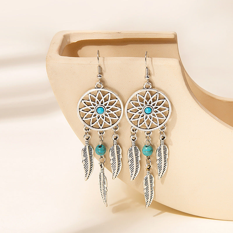 1 Pair Bohemian Water Droplets Tassel Alloy Inlay Turquoise Women's Drop Earrings