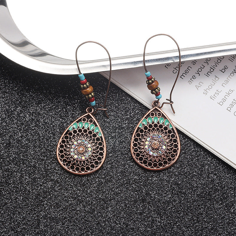 1 Pair Bohemian Water Droplets Tassel Alloy Inlay Turquoise Women's Drop Earrings