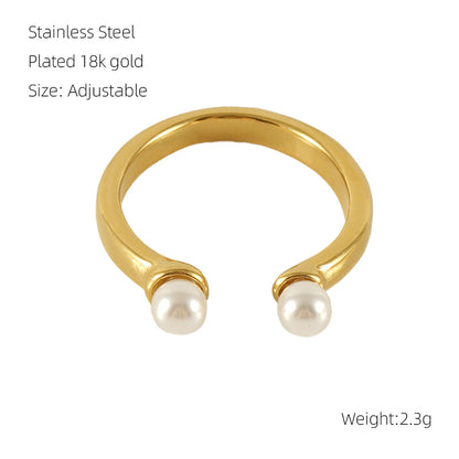 Retro French Style U Shape Stainless Steel Plating Inlay Pearl 18k Gold Plated Open Ring