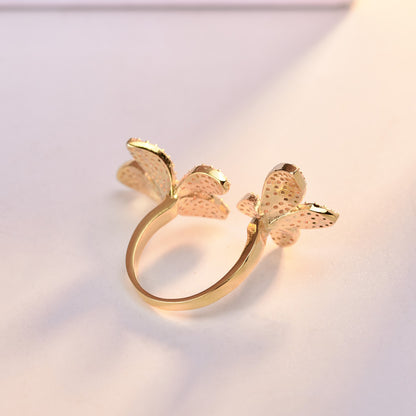 Ins Style Sweet Flower Copper 18k Gold Plated Zircon Rings Bracelets In Bulk