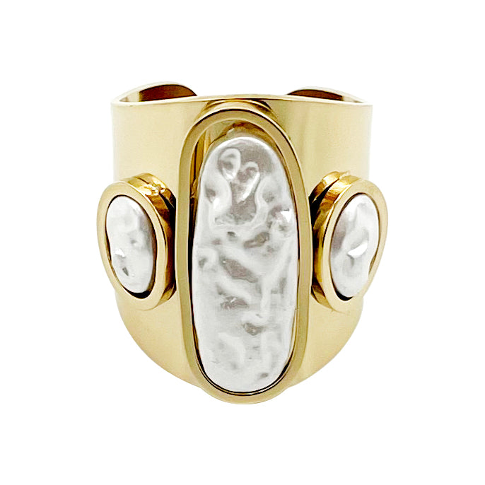 Retro Luxurious Irregular Stainless Steel Polishing Plating Inlay Shell Gold Plated Open Ring