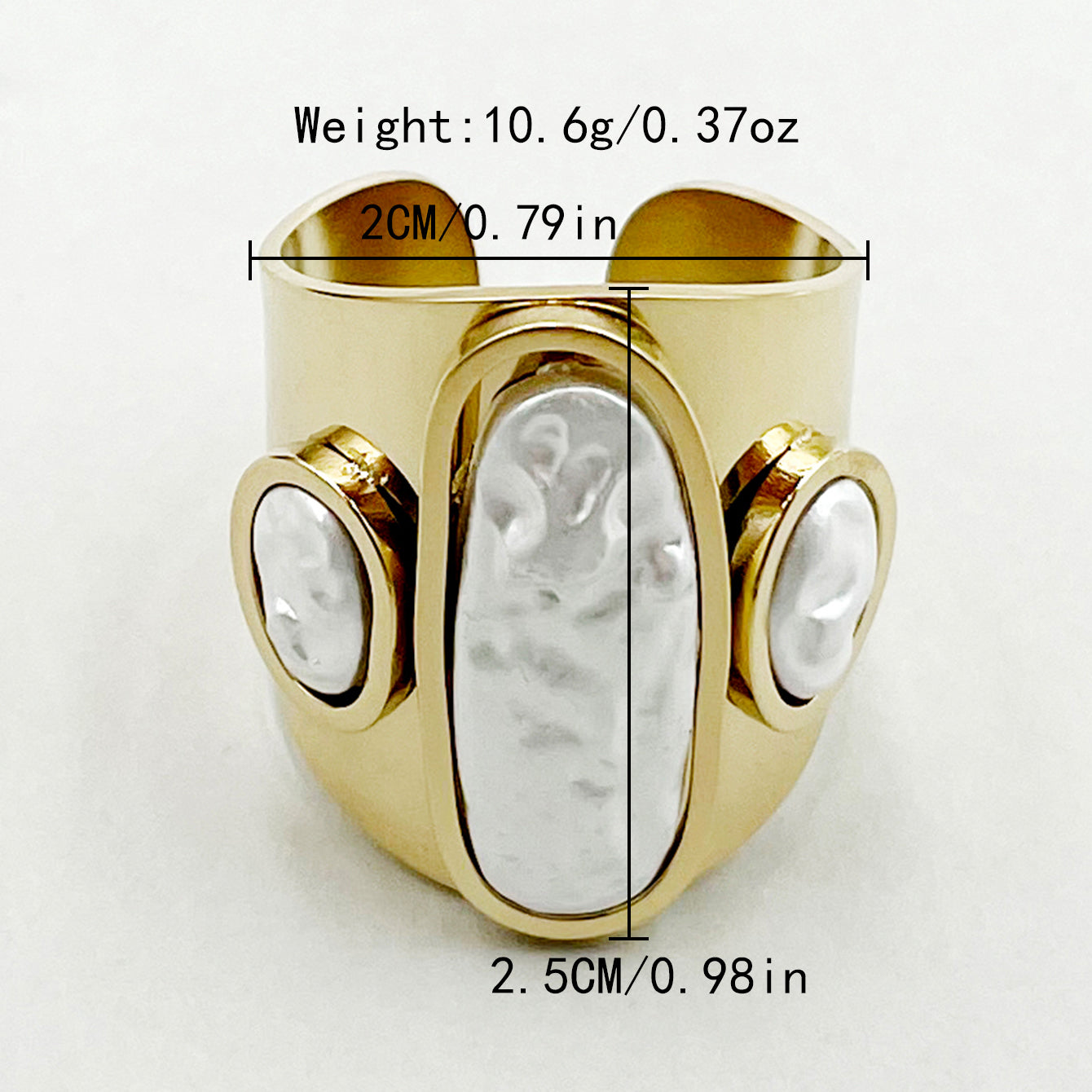 Retro Luxurious Irregular Stainless Steel Polishing Plating Inlay Shell Gold Plated Open Ring