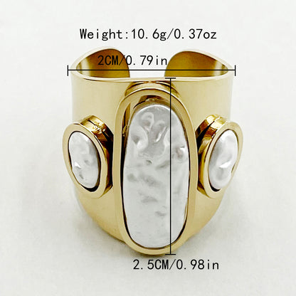 Retro Luxurious Irregular Stainless Steel Polishing Plating Inlay Shell Gold Plated Open Ring