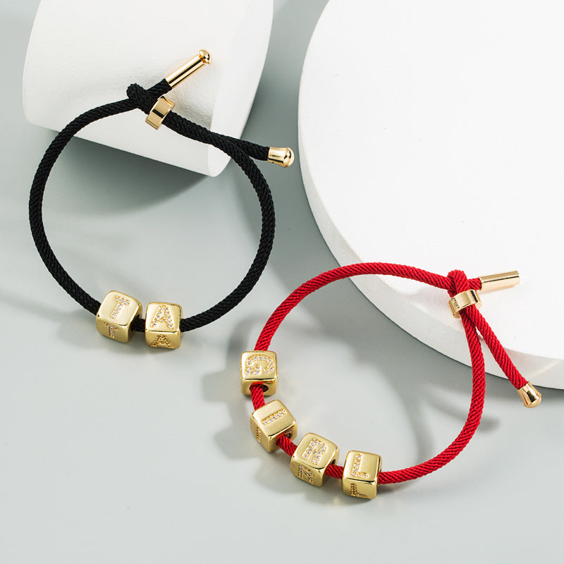Bracelet Explosion Bracelet Alphabet Bracelet Brass Micro-inlay Couple Red Rope Pull Diy Jewelry Wholesale Gooddiy