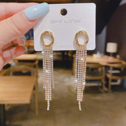 Simple Style Circle Alloy Tassel Plating Inlay Rhinestones Women's Drop Earrings