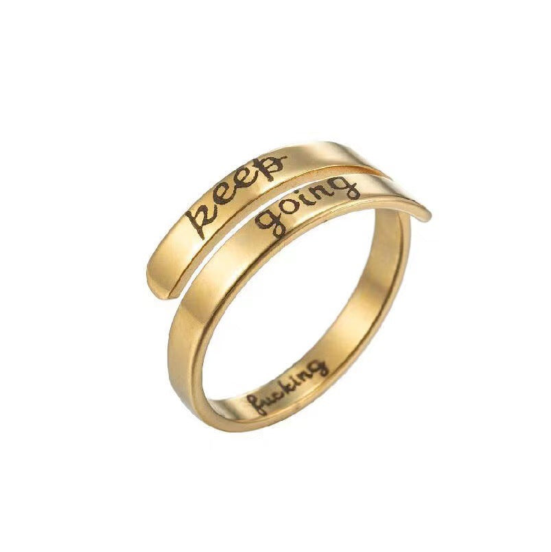 Simple Style Commute Letter Stainless Steel Polishing Plating Gold Plated Open Ring