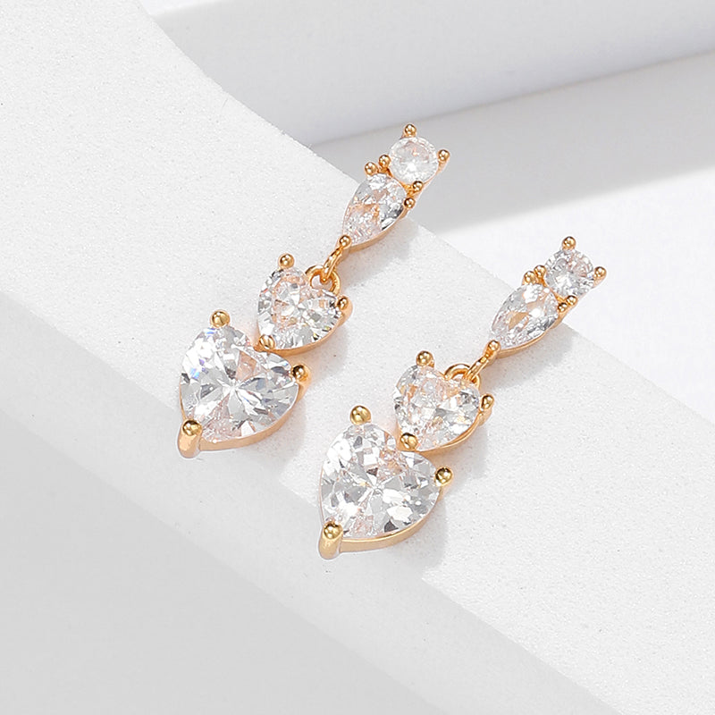 1 Pair Simple Style Heart Shape Plating Inlay Metal Zircon Gold Plated Silver Plated Drop Earrings