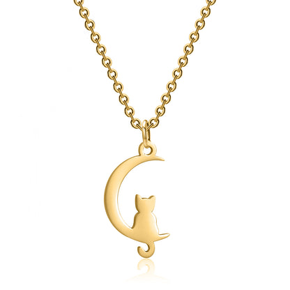 Cute Animal Moon Stainless Steel Titanium Steel Plating Pendant Necklace