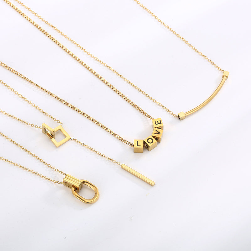 Casual Simple Style Love Square Solid Color Stainless Steel Plating Necklace