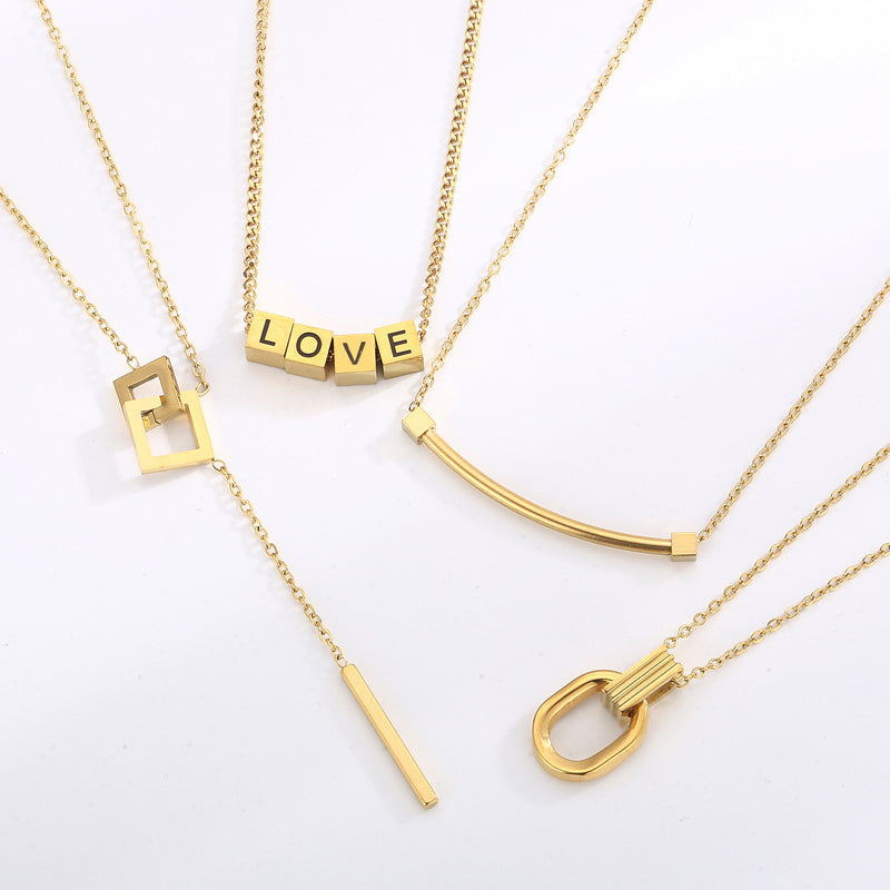 Casual Simple Style Love Square Solid Color Stainless Steel Plating Necklace