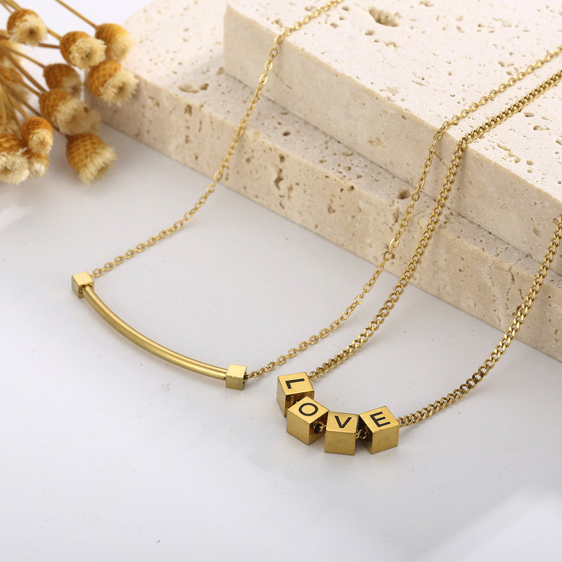 Casual Simple Style Love Square Solid Color Stainless Steel Plating Necklace