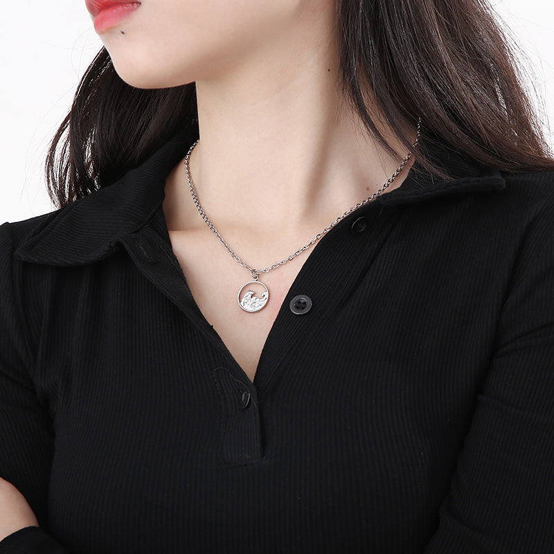 Casual Simple Style Mountain Sea Wave Solid Color Stainless Steel Hollow Out Pendant Necklace