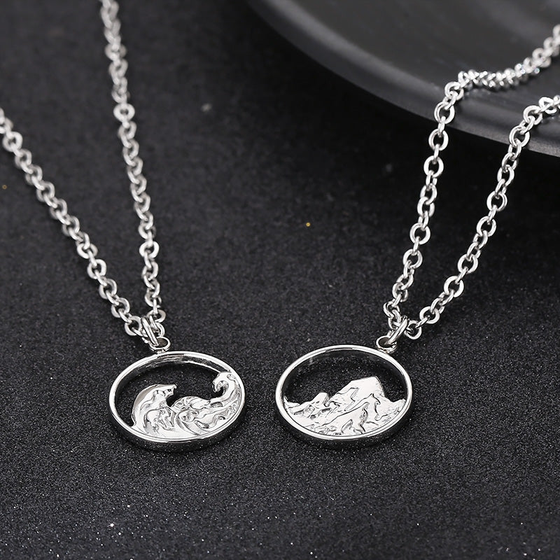 Casual Simple Style Mountain Sea Wave Solid Color Stainless Steel Hollow Out Pendant Necklace