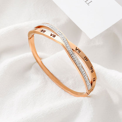 Simple Style Round Heart Shape Snake Titanium Steel Plating Inlay Rhinestones Shell 18k Gold Plated Bangle