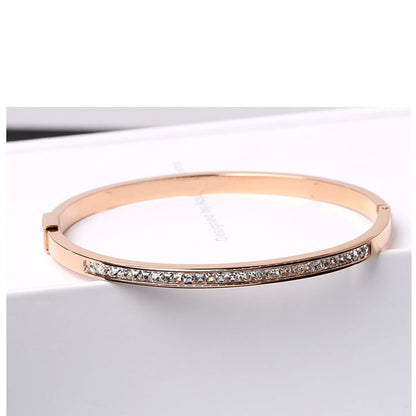 Simple Style Round Heart Shape Snake Titanium Steel Plating Inlay Rhinestones Shell 18k Gold Plated Bangle