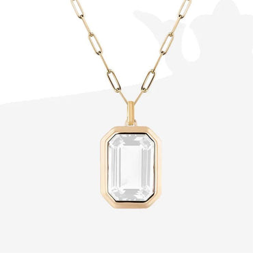 Vintage Style Square Stainless Steel Plating Inlay Zircon 18k Gold Plated Pendant Necklace