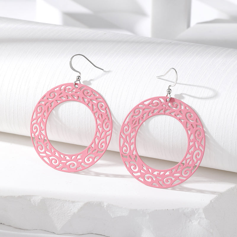 Simple Style Round Alloy Hollow Out Women's Drop Earrings