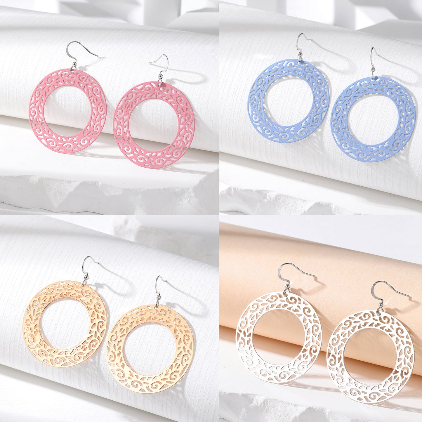 Simple Style Round Alloy Hollow Out Women's Drop Earrings