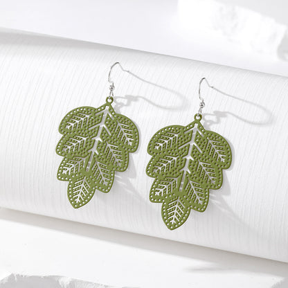 Simple Style Leaves Alloy Hollow Out Women's Drop Earrings