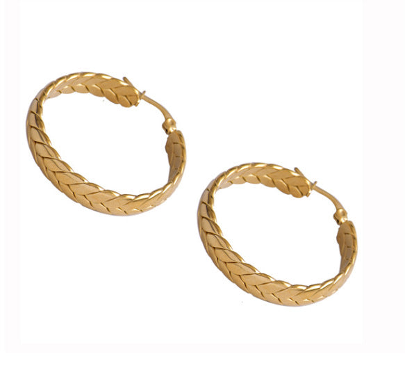 1 Pair Modern Style Simple Style Grain Titanium Steel Plating Gold Plated Hoop Earrings