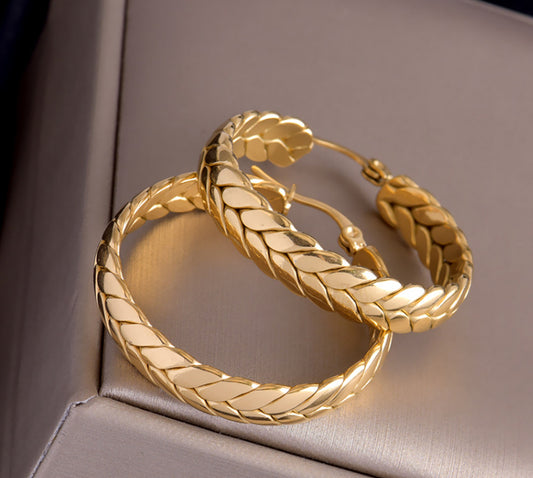 1 Pair Modern Style Simple Style Grain Titanium Steel Plating Gold Plated Hoop Earrings