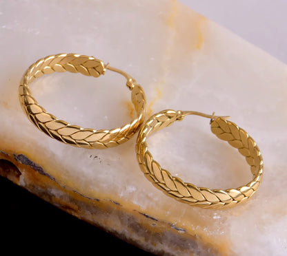 1 Pair Modern Style Simple Style Grain Titanium Steel Plating Gold Plated Hoop Earrings