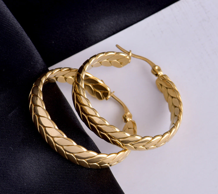 1 Pair Modern Style Simple Style Grain Titanium Steel Plating Gold Plated Hoop Earrings