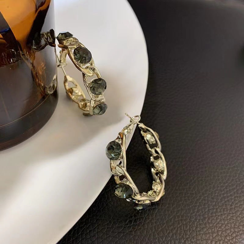 Elegant Chain Alloy Plating Inlay Artificial Crystal Women's Hoop Earrings