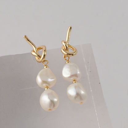 1 Pair Elegant Geometric Copper Inlay Pearl Drop Earrings