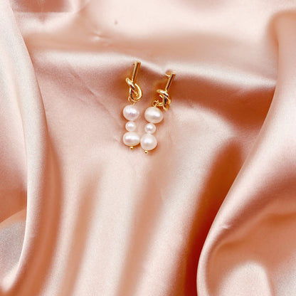 1 Pair Elegant Geometric Copper Inlay Pearl Drop Earrings