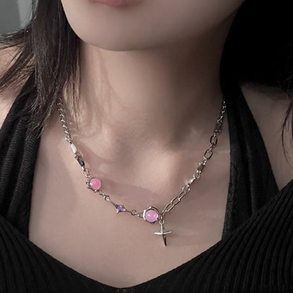 Sweet Simple Style Heart Shape Titanium Steel Inlay Rhinestones Layered Necklaces