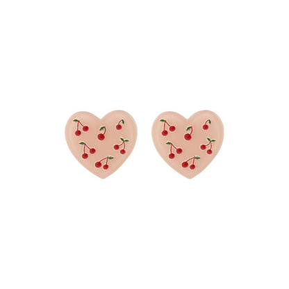 Cartoon Style Sweet Fruit Heart Shape Imitation Pearl Alloy Enamel Inlay Rhinestones Women's Earrings 1 Pair