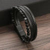 Hip-Hop Retro Round Pu Leather Natural Stone Knitting Men'S Bracelets