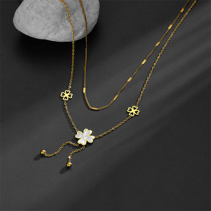 Simple Style Four Leaf Clover Titanium Steel Plating Layered Necklaces