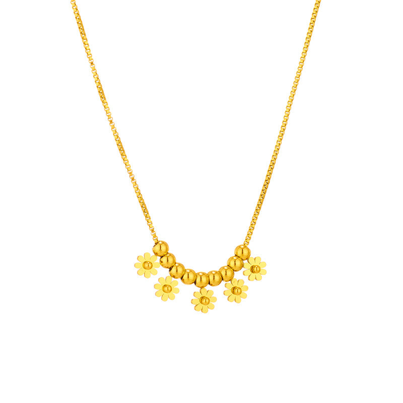 Sweet Simple Style Daisy Stainless Steel Plating Inlay Shell 18k Gold Plated Pendant Necklace