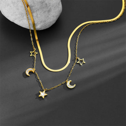 Sweet Star Moon Titanium Steel Plating Pendant Necklace