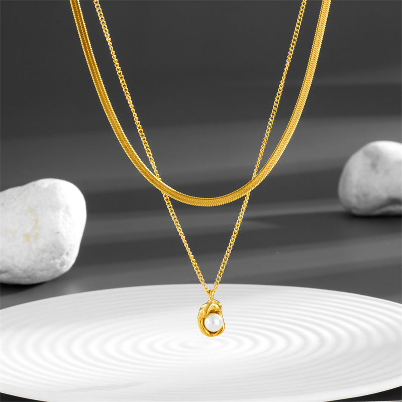 Simple Style Pea Titanium Steel Plating Inlay Zircon 18k Gold Plated Pendant Necklace