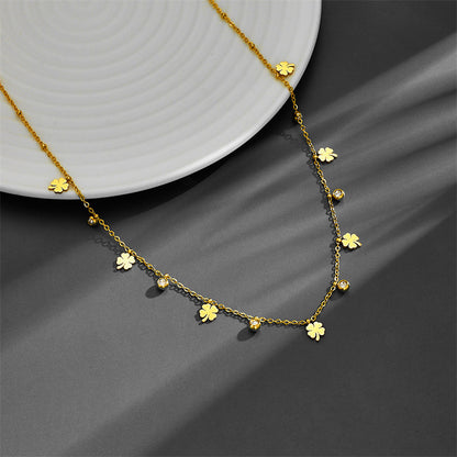 Elegant Simple Style Four Leaf Clover Hand Of Fatima Titanium Steel Plating Inlay Zircon Necklace