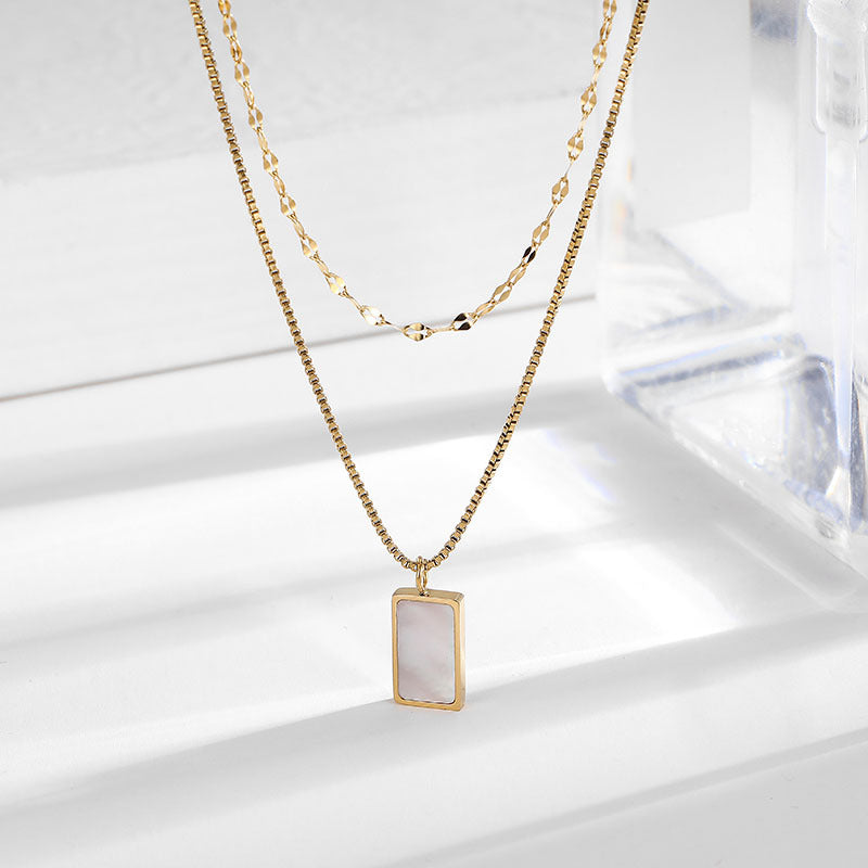 Simple Style Rectangle Titanium Steel Plating Inlay Shell Layered Necklaces