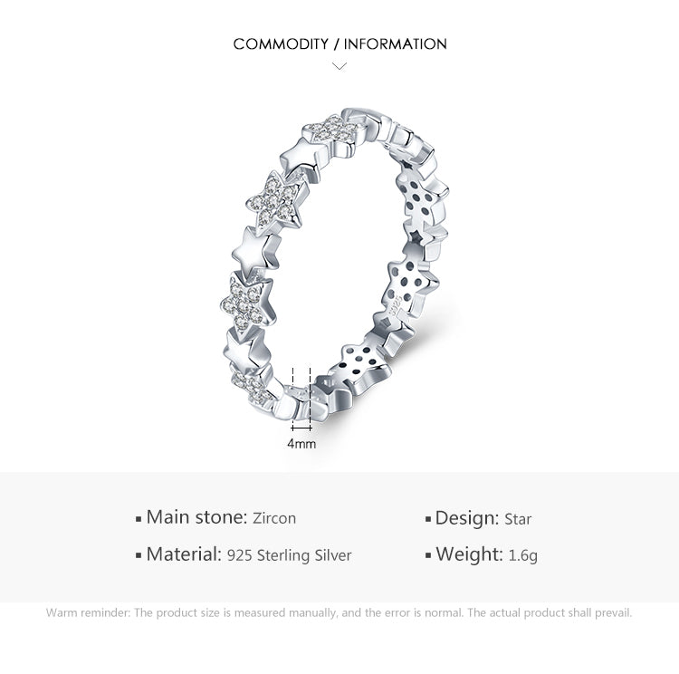 Ins Style Simple Style Star Sterling Silver Plating Inlay Zircon Rhodium Plated Rings