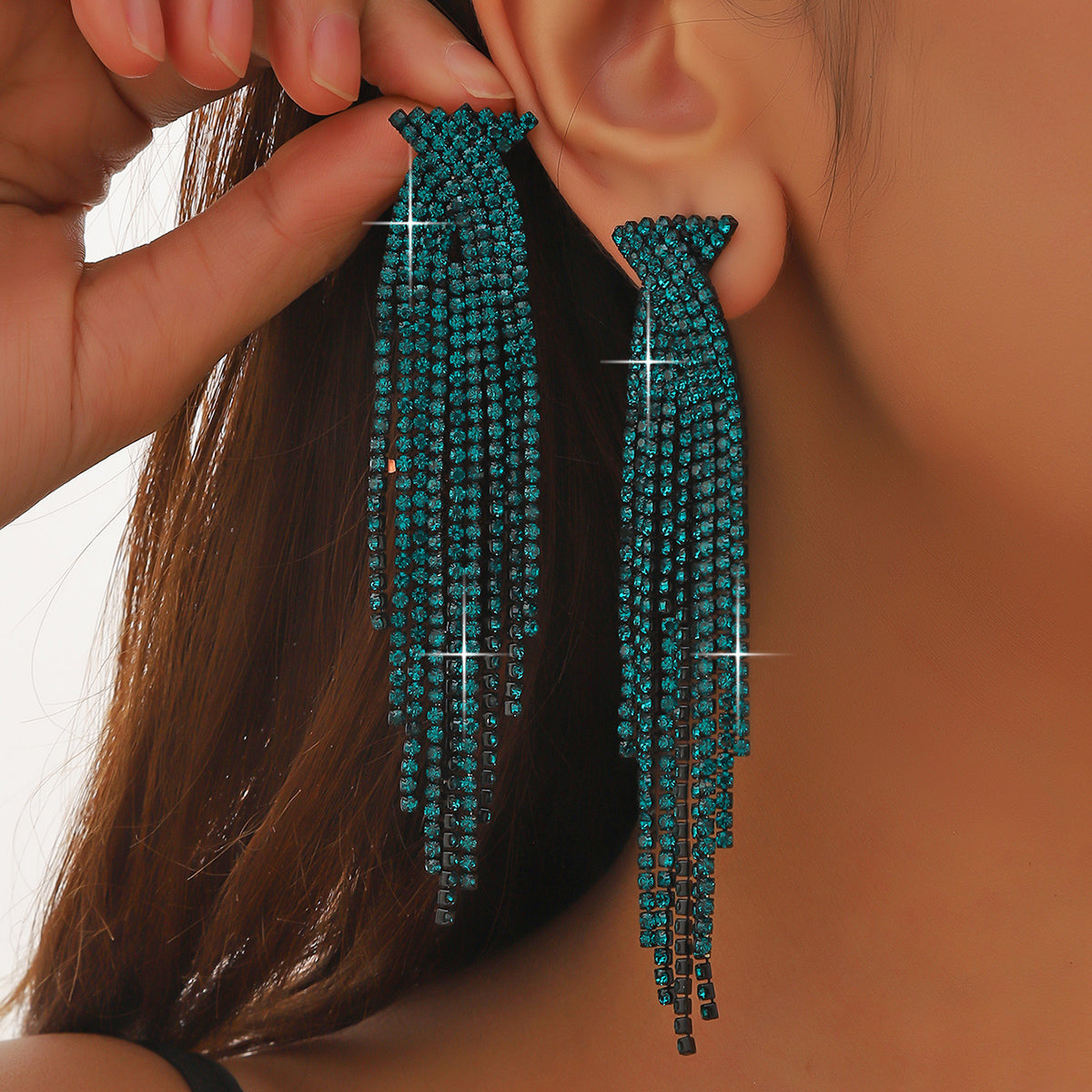 Retro Tassel Alloy Rhinestone Rhinestones Earrings