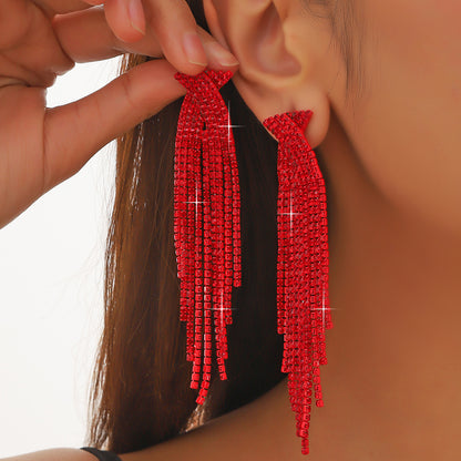 Retro Tassel Alloy Rhinestone Rhinestones Earrings