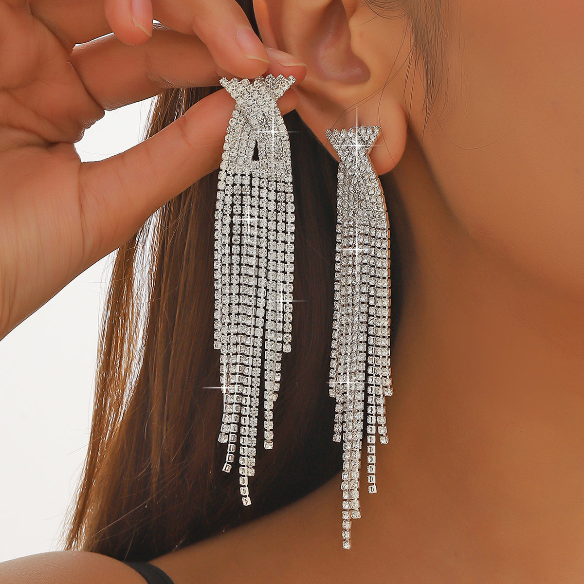 Retro Tassel Alloy Rhinestone Rhinestones Earrings