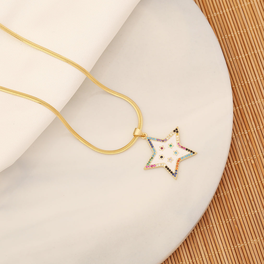 Vacation Star Heart Shape Stainless Steel Natural Stone Copper Beaded Pendant Necklace