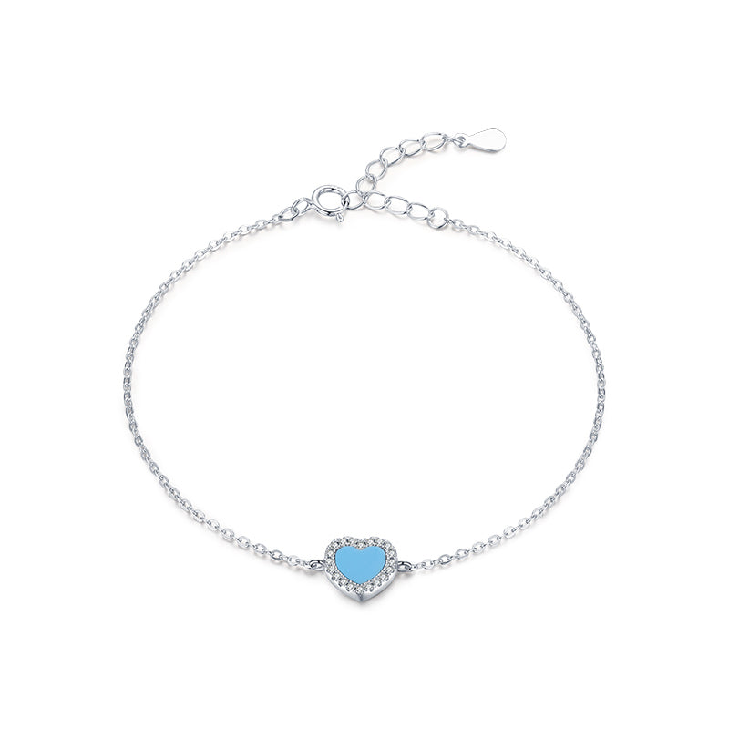 Elegant Heart Shape Sterling Silver Plating Inlay Turquoise 14k Gold Plated Rhodium Plated Bracelets