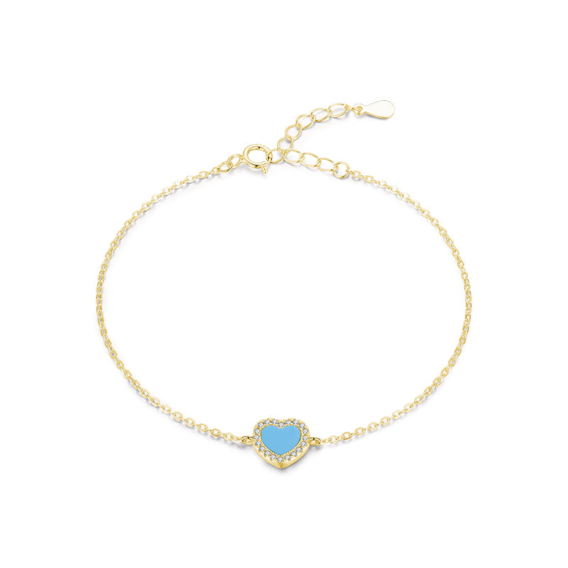 Elegant Heart Shape Sterling Silver Plating Inlay Turquoise 14k Gold Plated Rhodium Plated Bracelets