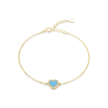 Elegant Heart Shape Sterling Silver Plating Inlay Turquoise 14k Gold Plated Rhodium Plated Bracelets