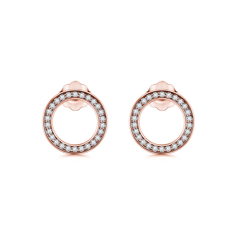 1 Pair Ins Style Simple Style Round Sterling Silver Inlay Zircon Rose Gold Plated Ear Studs