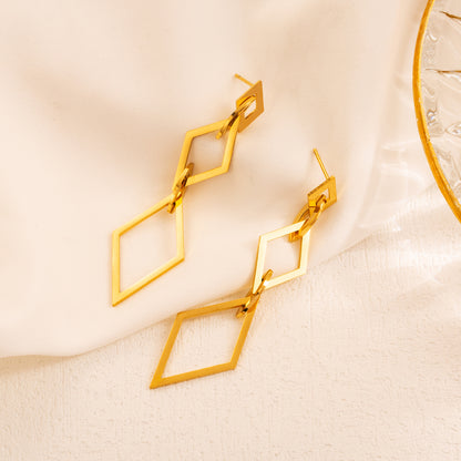 1 Pair Elegant Circle Rhombus Plating Stainless Steel 18k Gold Plated Drop Earrings